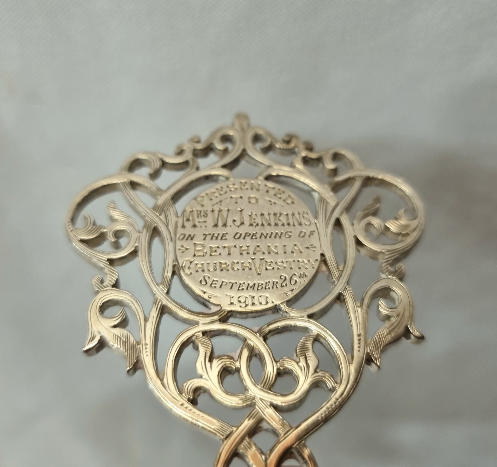 Antique Edwardian silver plated presentation key of ecclesiastical interest 1910