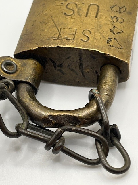 Vintage U.S. Military Brass Padlock American Lock Co. w/ Key & Chain