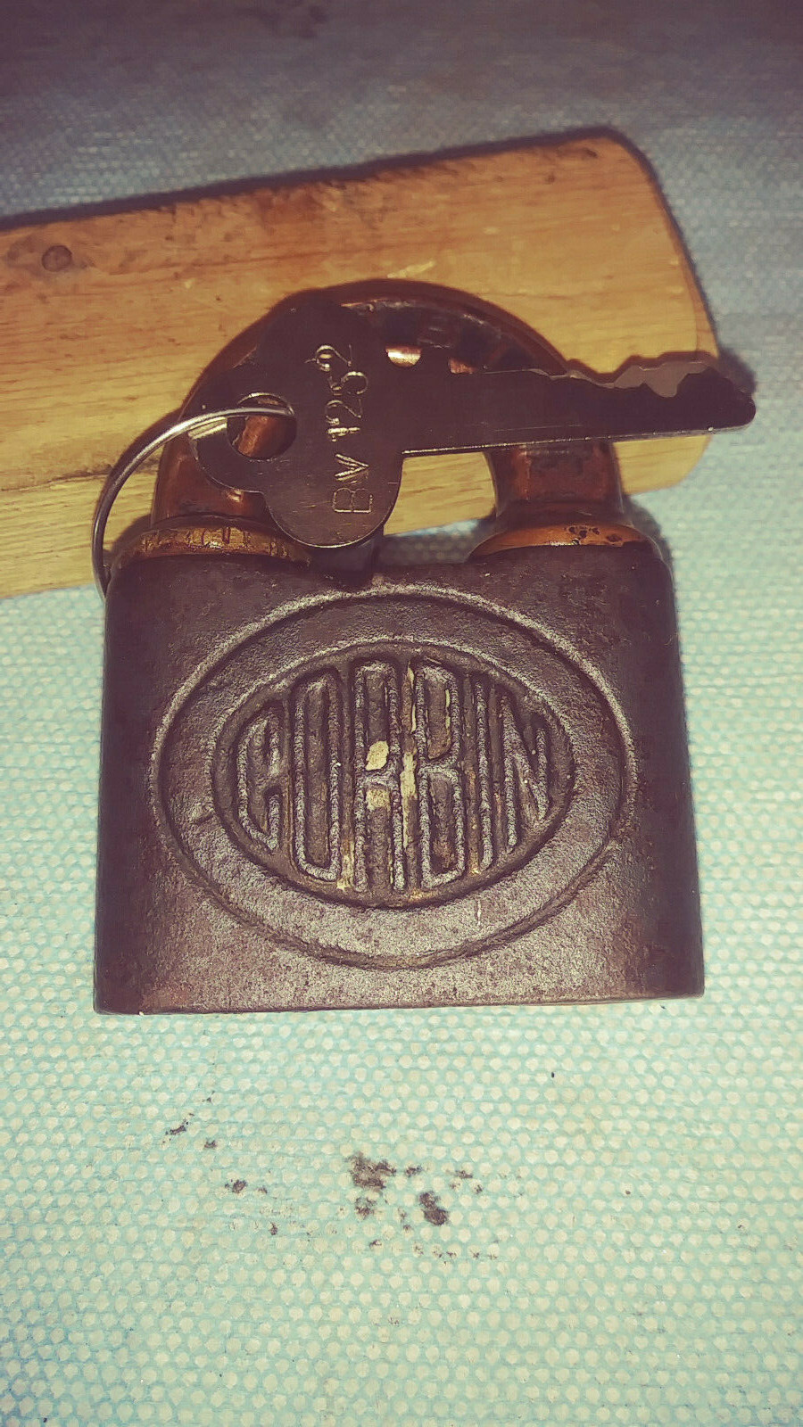 vintage/antique CORBIN push key padlock w/key works good bv1252