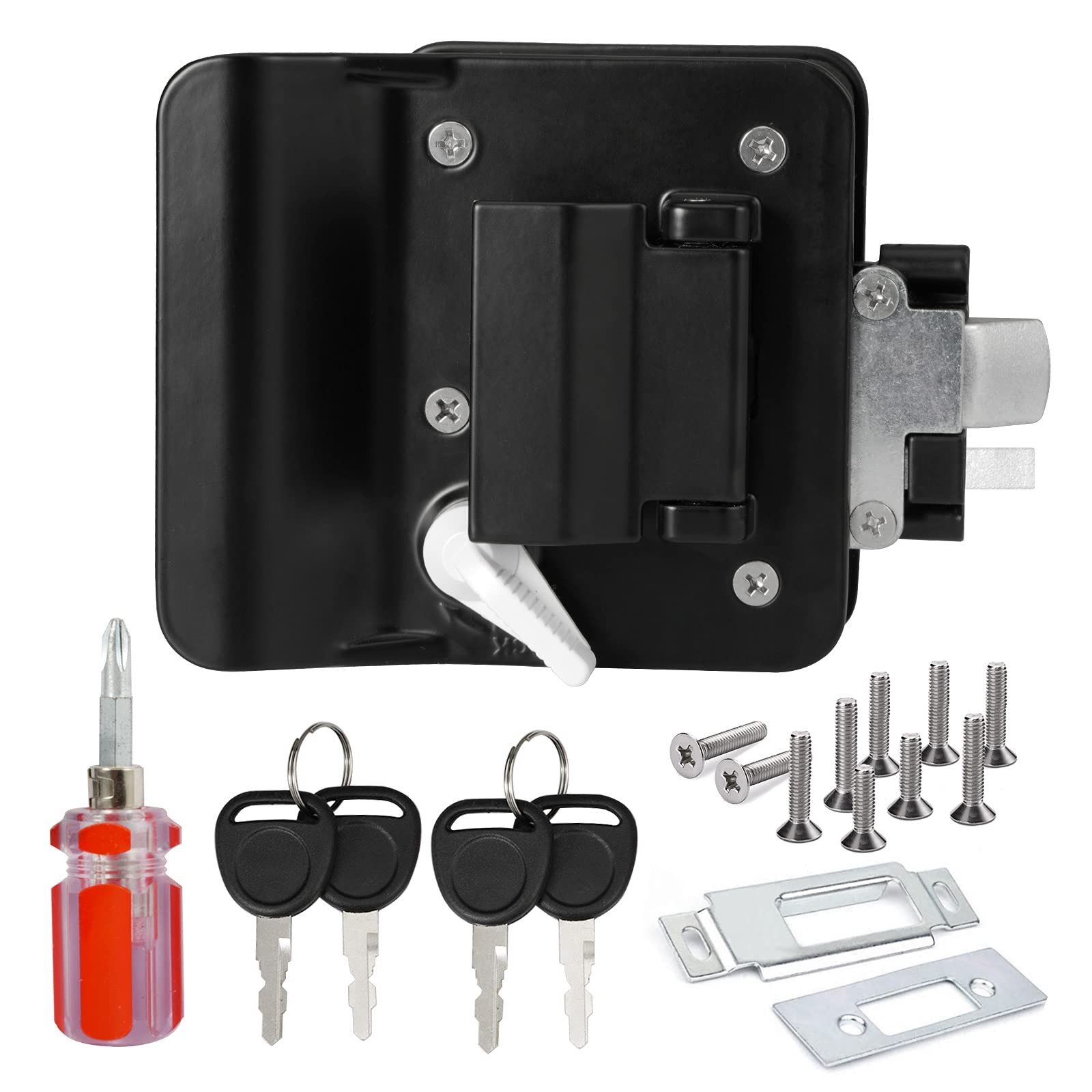 RV Entry Door Lock 2 Pack, Black Alloy Paddle Deadbolt Latch with Keys