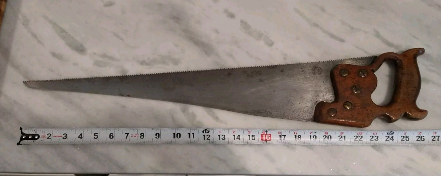 Vintage H DISSTON & SON USA Made 24.5″ Hand Saw with Wheat Pattern Handle