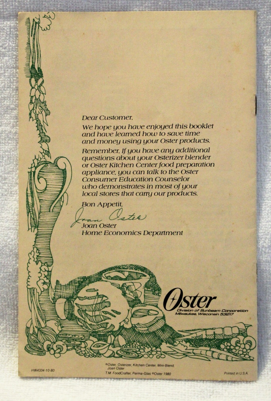 Vtg Oster Creative Kitchen Techniques Workshop Booklet 1980 Recipes Acc Catalog