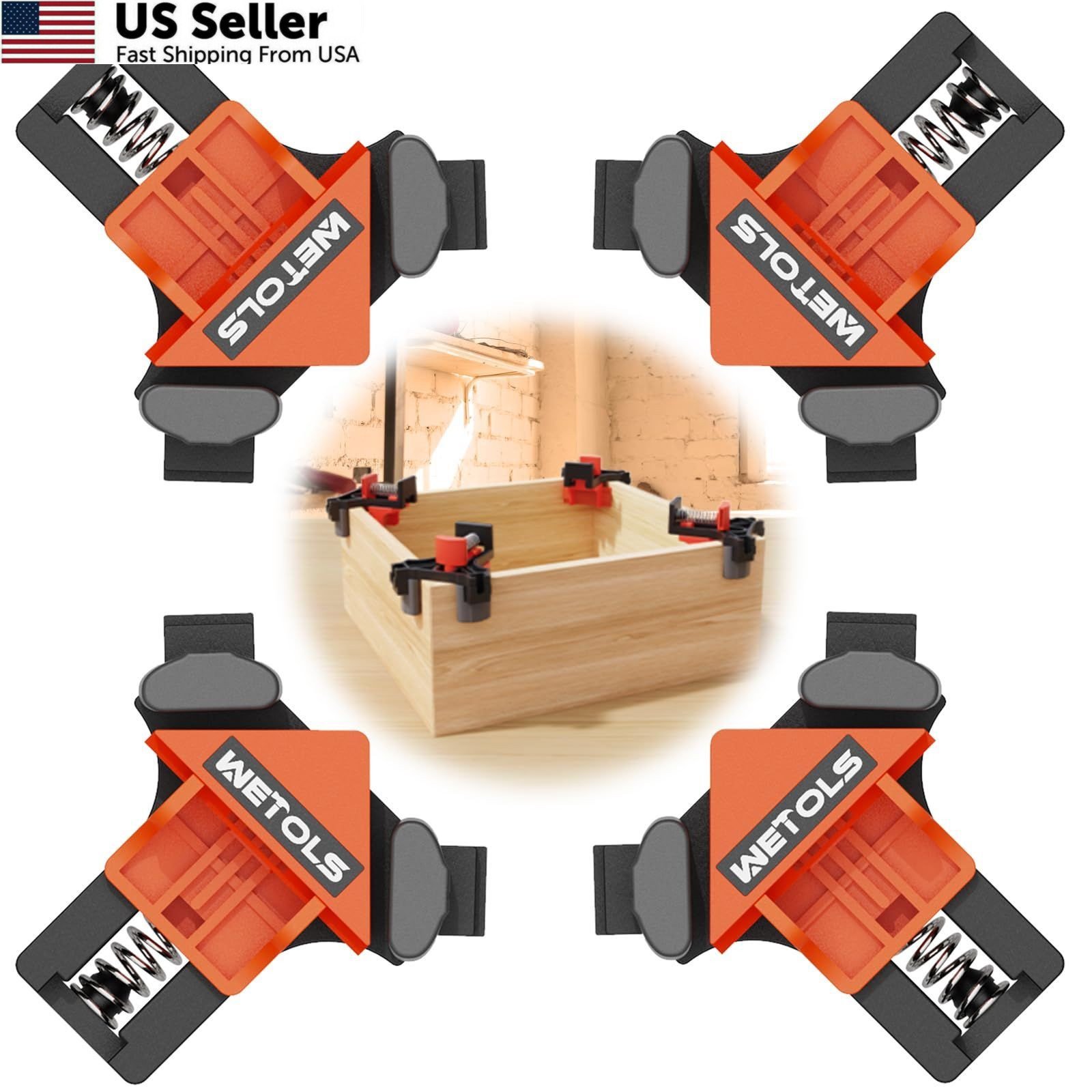 WETOLS Corner Clamp for Woodworking, 90 Degree Right Angle Clamp, Wood Orange