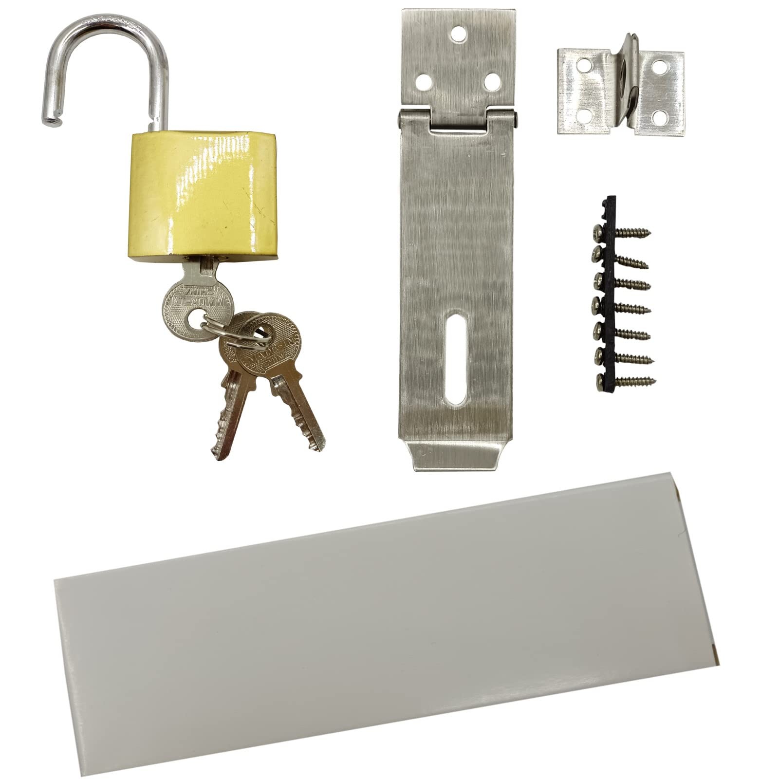 Arlai 4″ 4.96*1.26 inch, 1 stainless steel door bolt hasp +1 Iron padlock