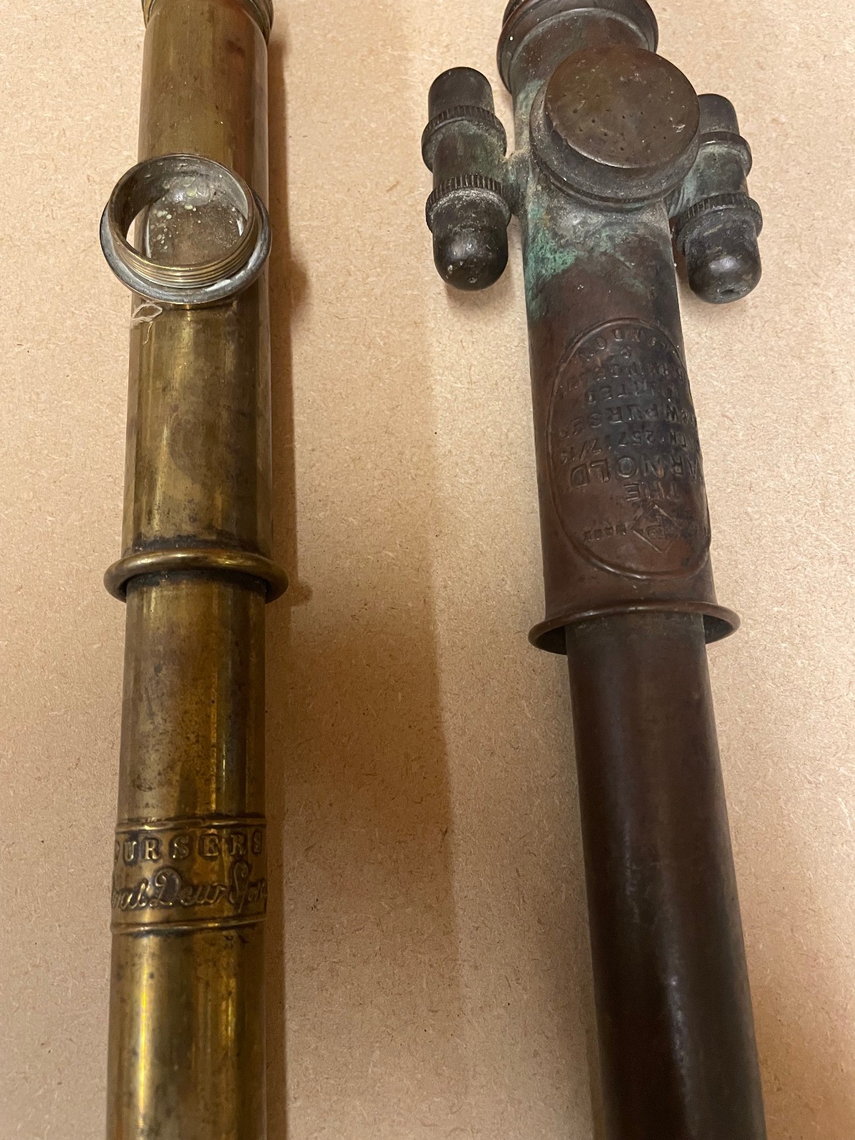 Vintage Brass & Copper Pump Action Sprayers inc Plaques. Purser. Garden