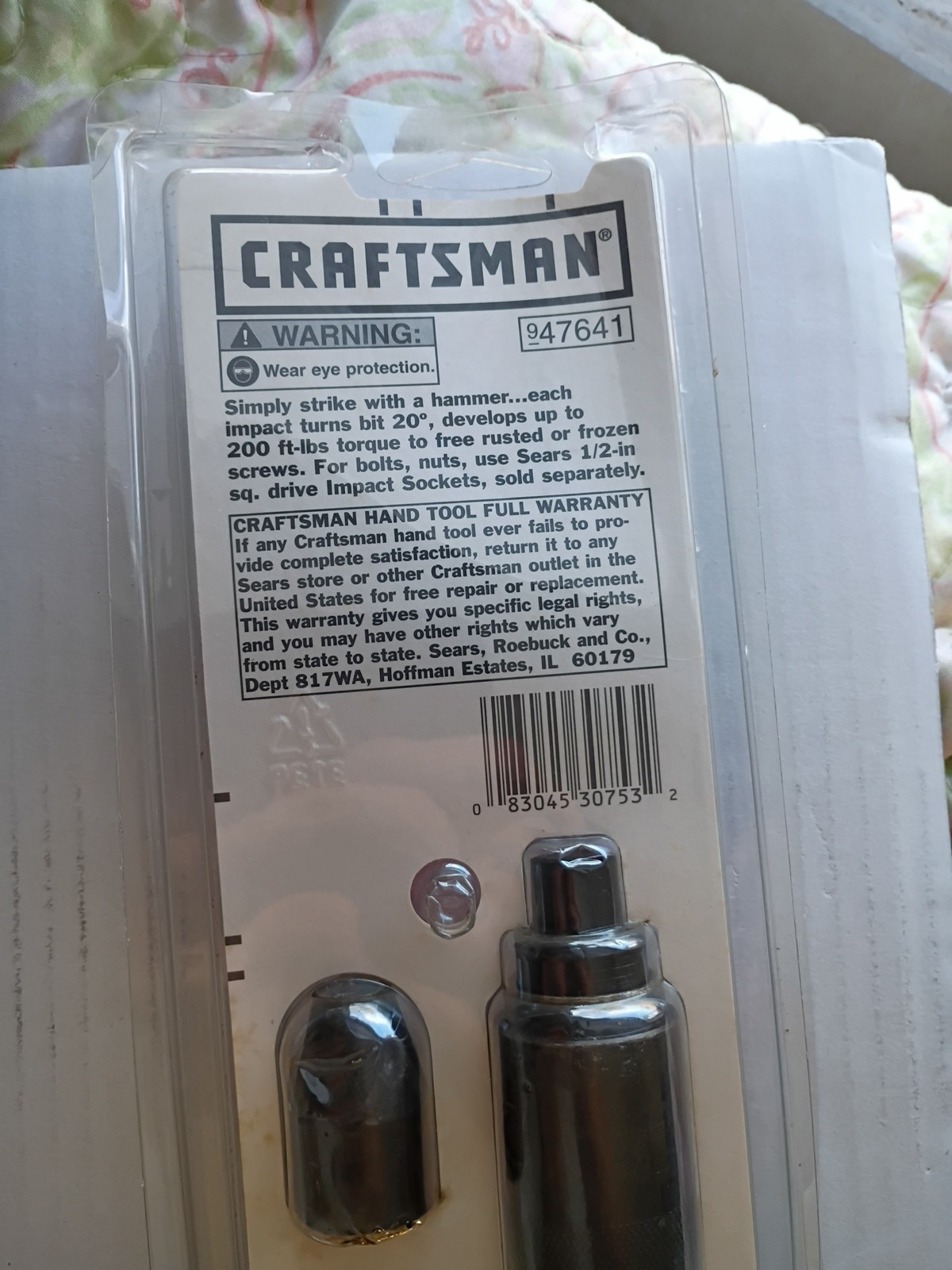 Craftsman 947641 Hand Impact Tool Set w/Chuck & Bits 9-47641 Sears Made USA 1/2”