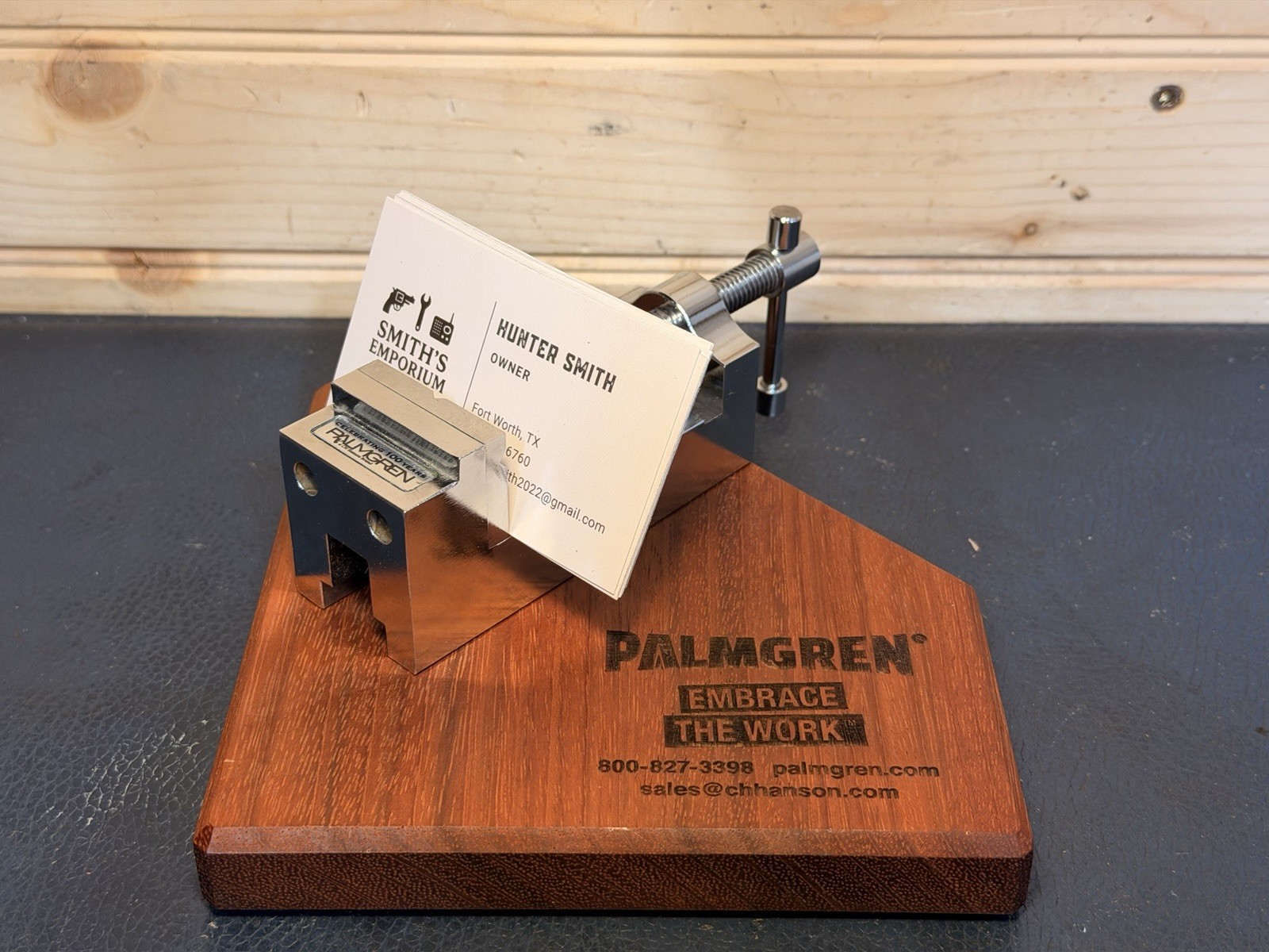 Vintage Palmgren Vise Advertising Display 100th Anniversary Chrome Card Holder