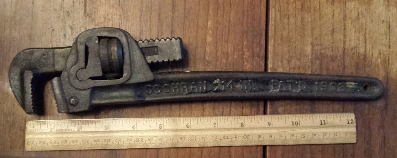 Vintage Cochran 14 inch Pipe Wrench Pat’d 1908 Model 1910 – works, as pictured.