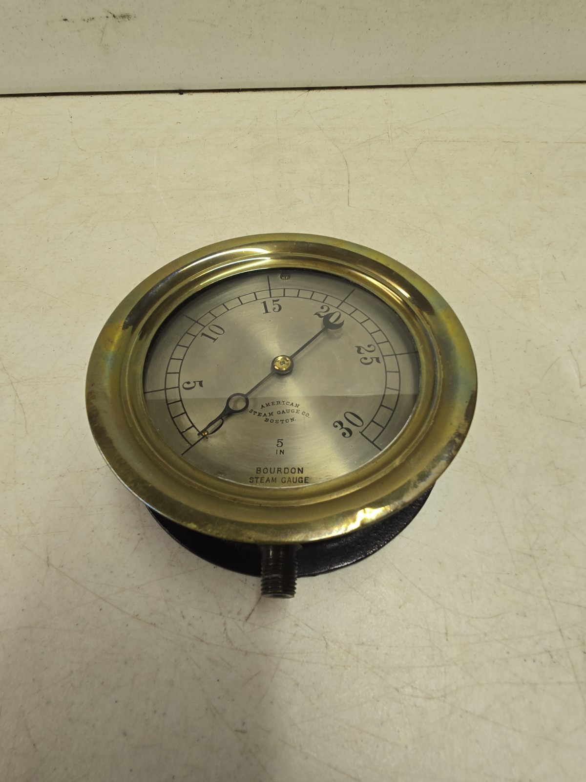 Antique American Steam Gauge Co 30LB Bourdon Steam Valve Gauge