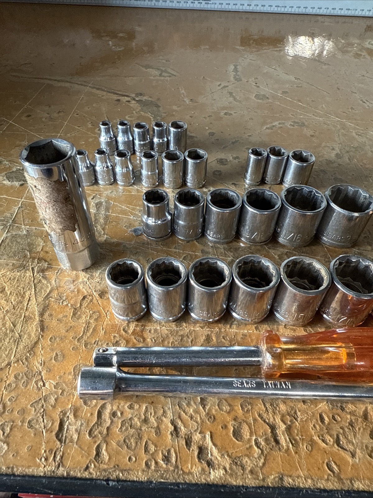 Sears Made In Taiwan Socket Set 1/4 3/8 Extension Orange Handel Vintage 1960s