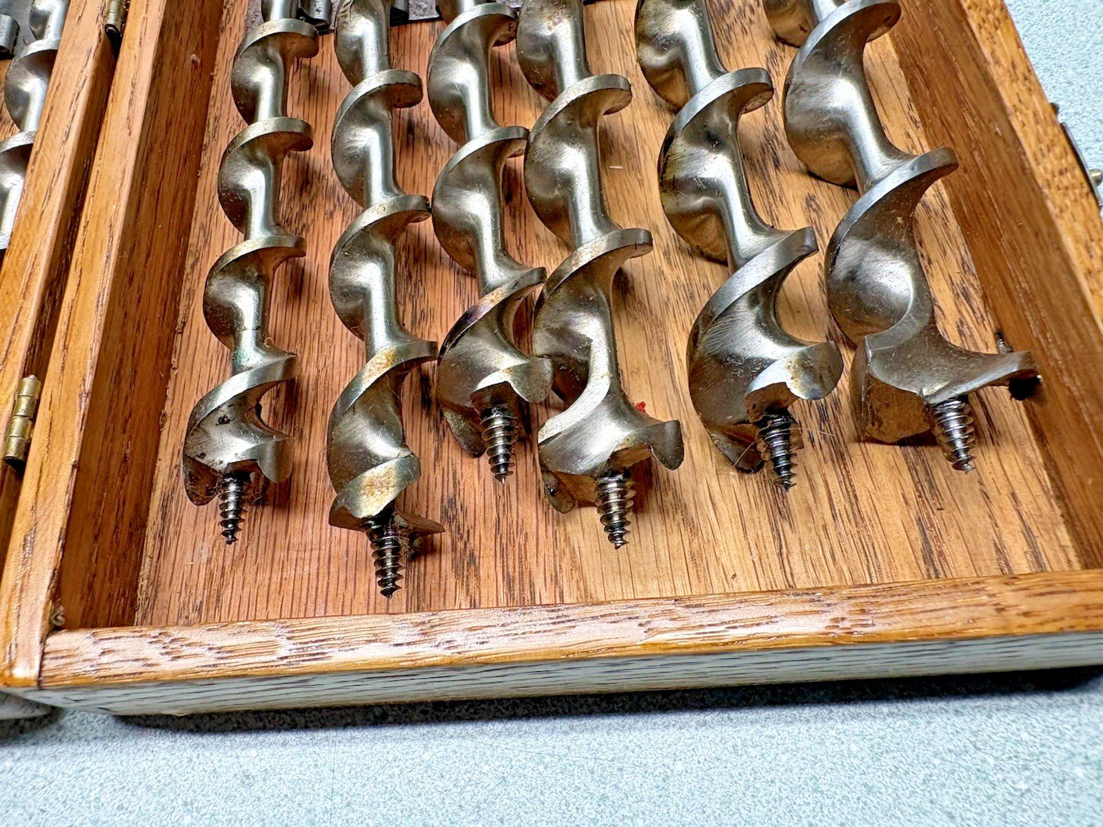 Vintage Irwin Complete 13 pc Boxed Set Auger Brace Bits Military Mint Wood Box