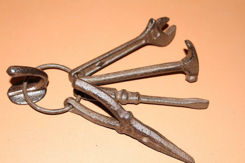 Vintage Tools Hanging Wall Decor, Cast Iron Hammer Pliers Wrench, 2 of H-119
