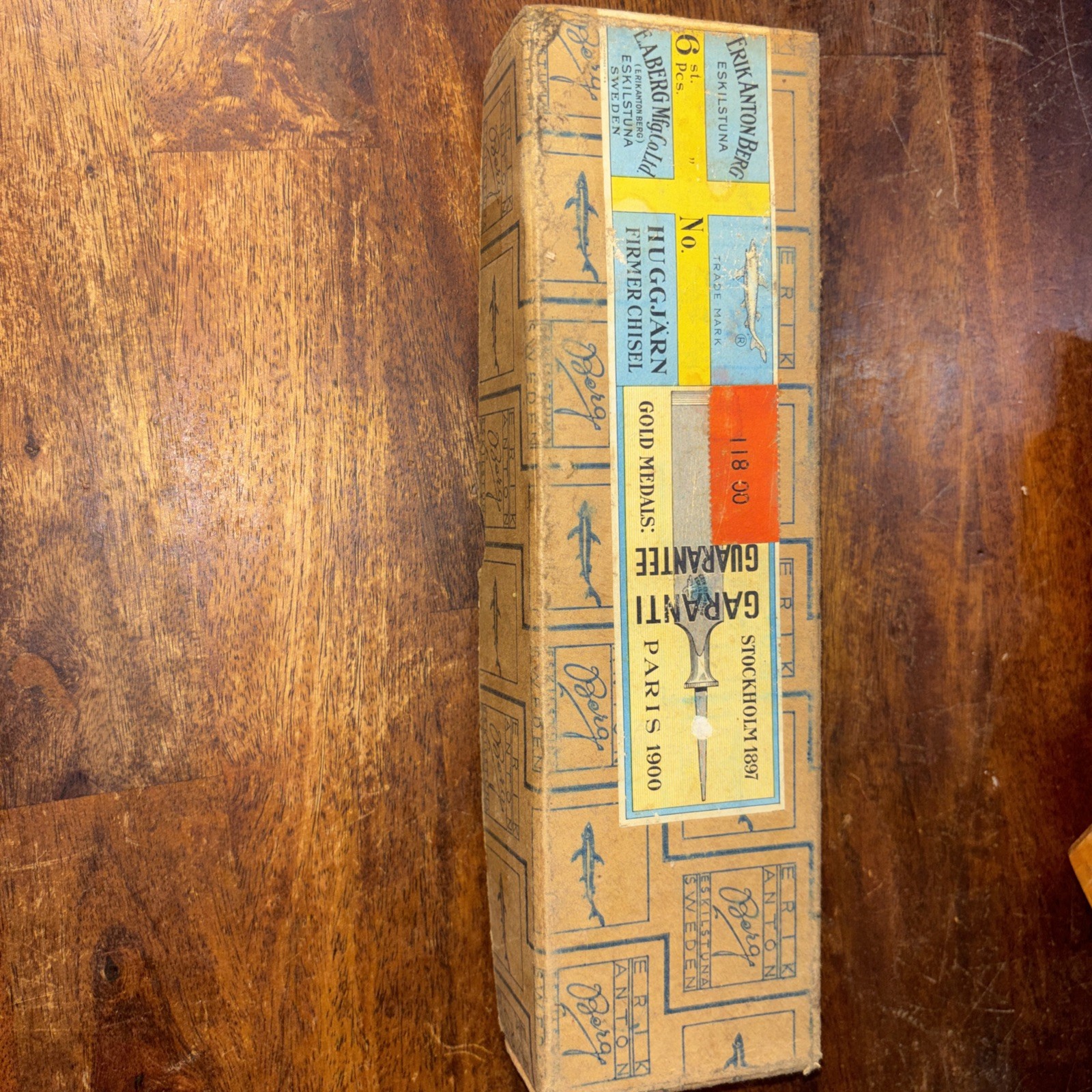 Vintage Erik Anton Berg No. 118 Firmer Chisel Box With 6 Unmarked Size Stamped