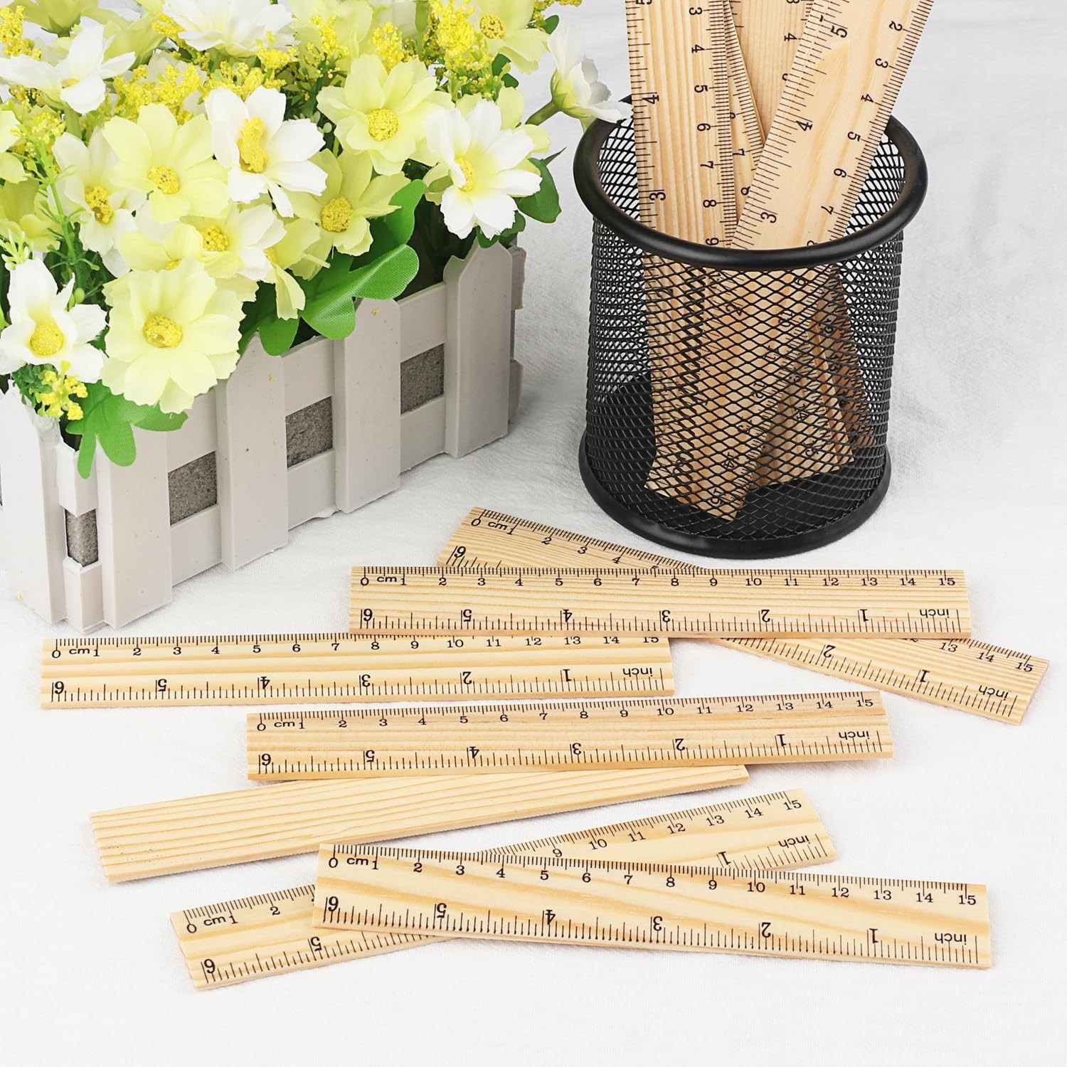 288 Packs Wooden Rulers, 6 Inch Double Sided Wood School Ruler for Home, Stud…
