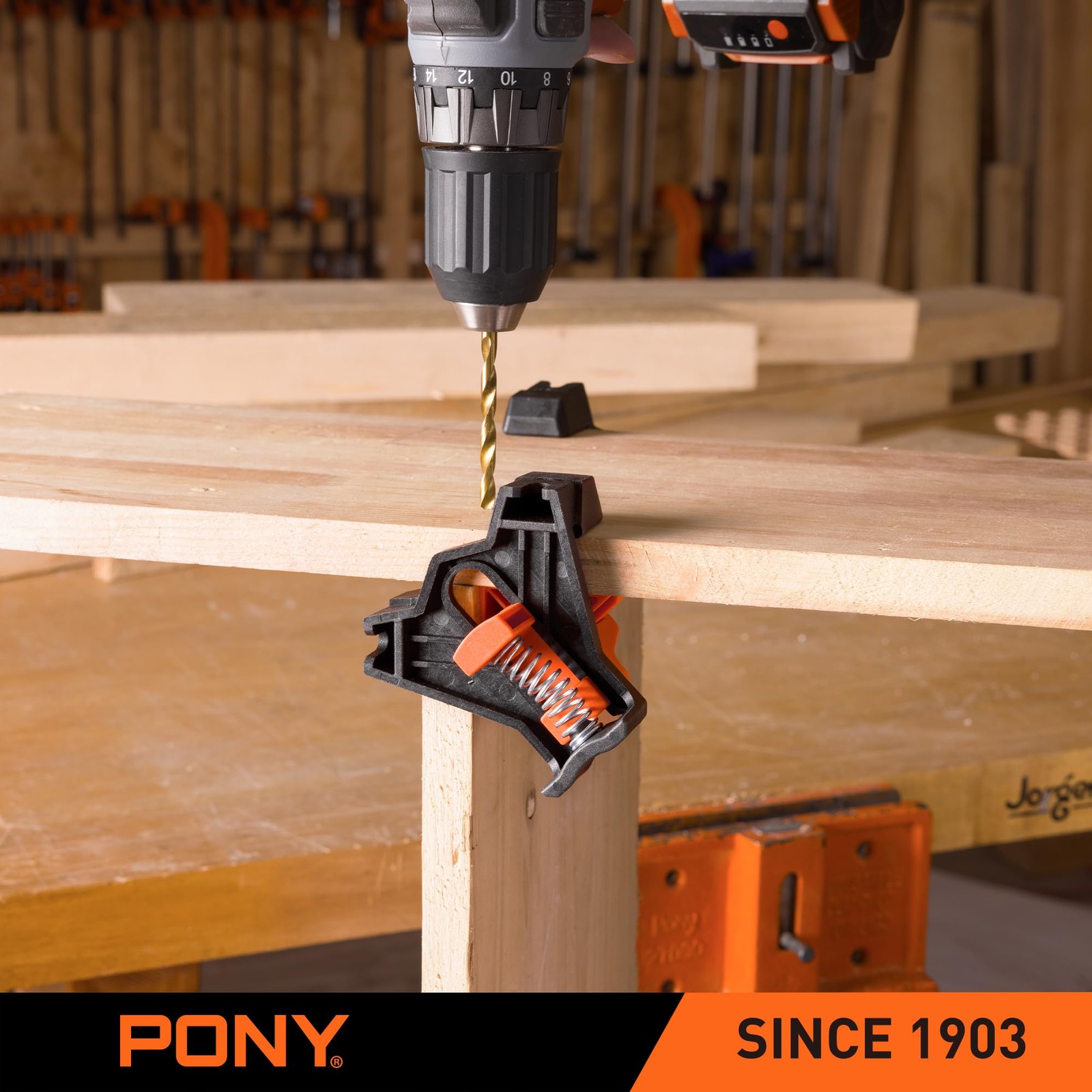 PONY 4-Pack Corner Clamp for Woodworking, 90 Degree Right Angle Clamp, Orange