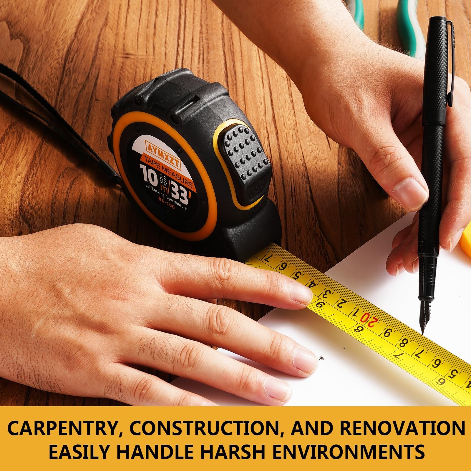 33 FT Tape Measures, with Fractions, Heavy-Duty Self-Locking Retractable Meas…