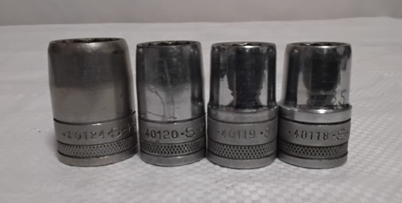 (4) S-K 1/2″ Drive Knurled Socket Set USA Vintage SK Tool Lot 12 Point