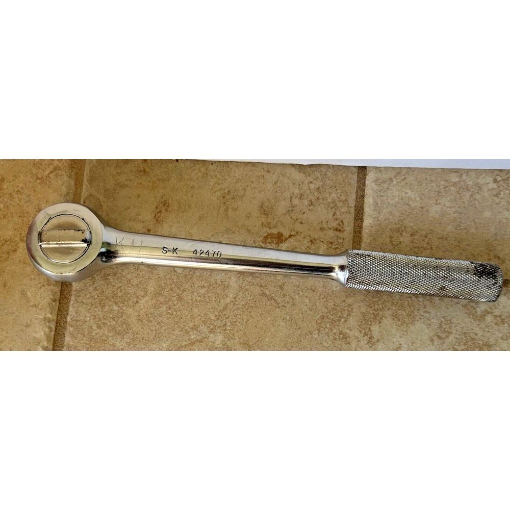S-K Tools Chrome 1/2″ Dr Ratchet # 42470 USA 10″Long Knurled Handle