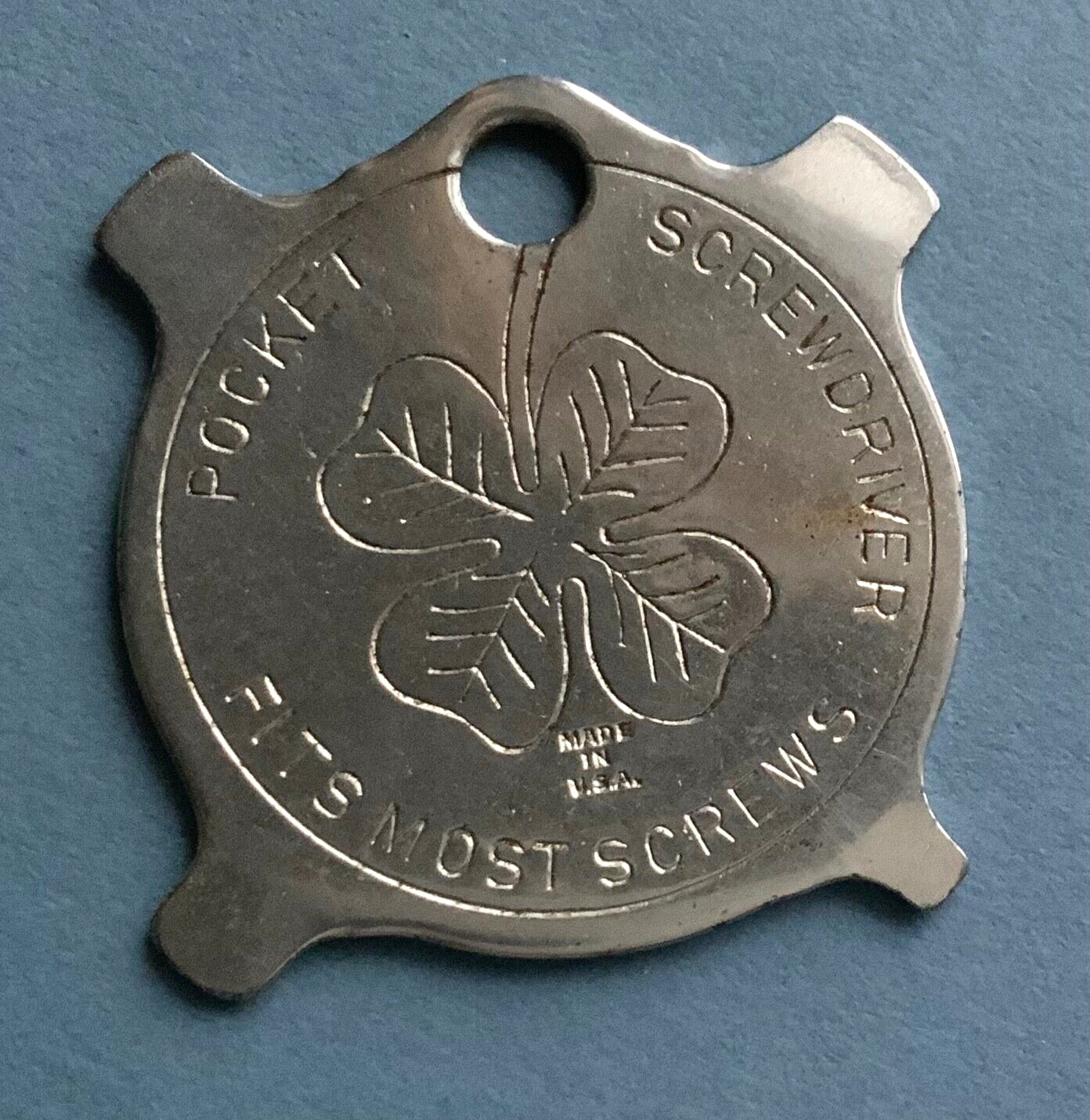 Pocket Screwdriver Key Fob Powerful Pete Four Leaf Clover Vintage EXC