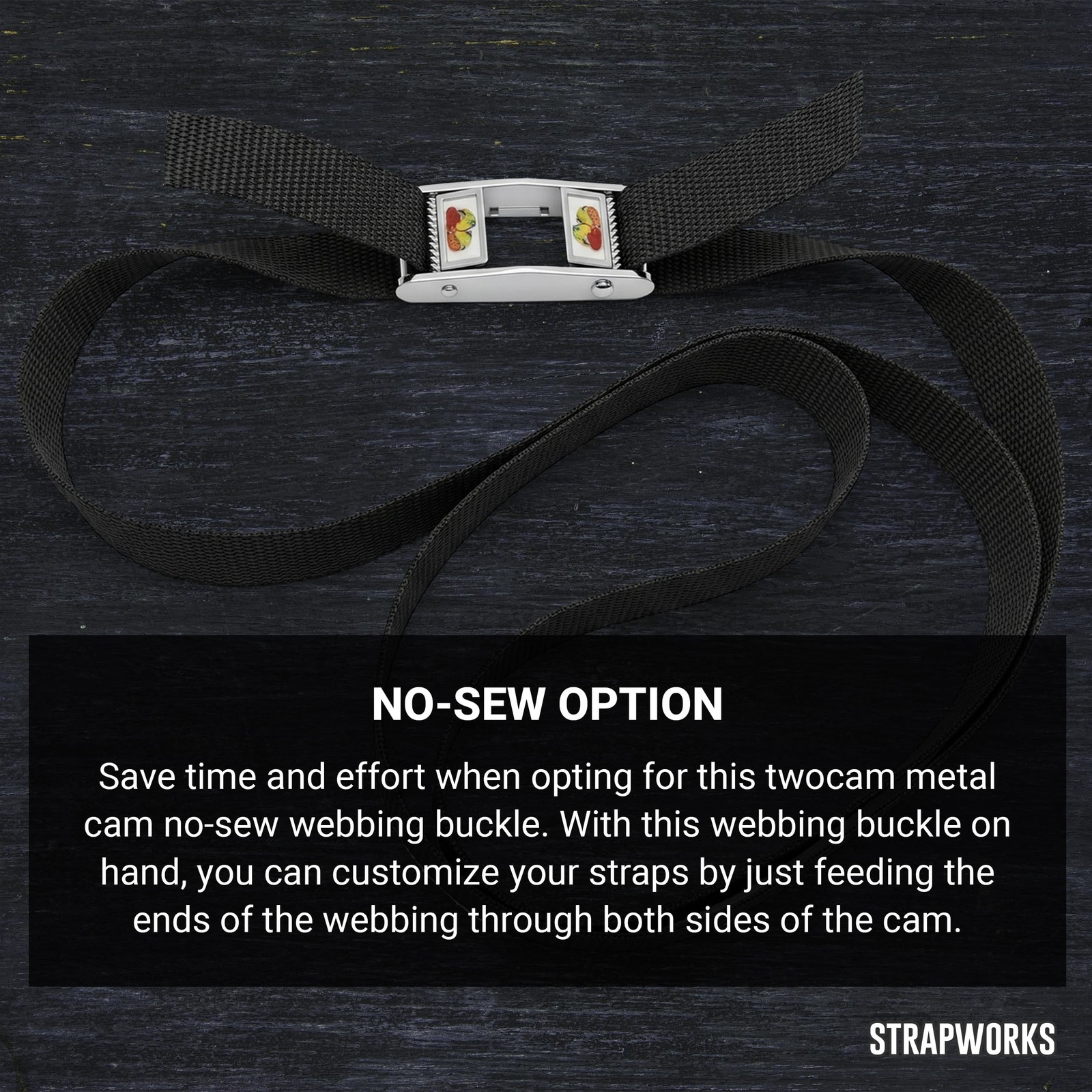 Strapworks Twocam Metal Cam Double-Sided No-Sew Webbing Buckle – 1 Inch &#