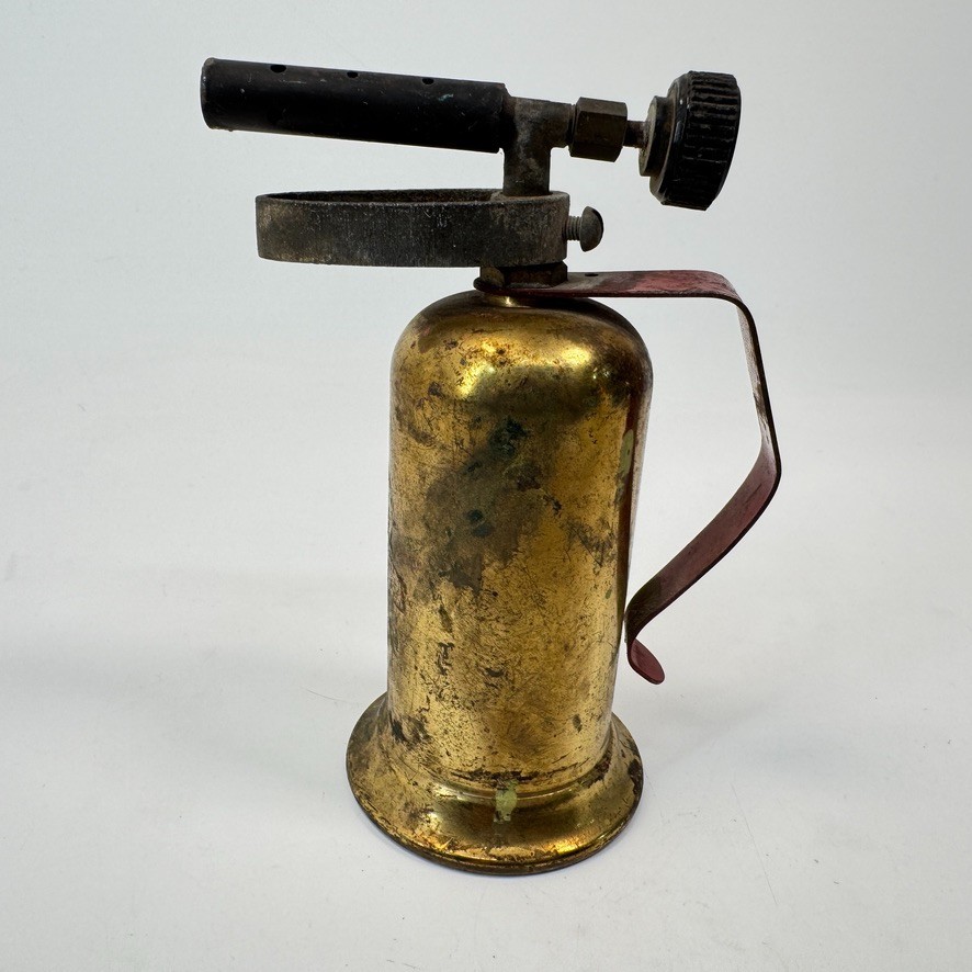 Vintage The Lenk Mfg Co BRASS Alcohol Blow Torch USA Red Handle 6.5” Tall