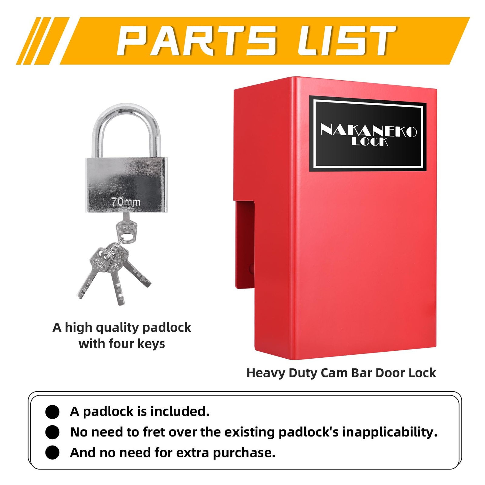 NAKANEKO Heavy Duty Door Lock, Use with Cam Bar Style Shipping Container Red
