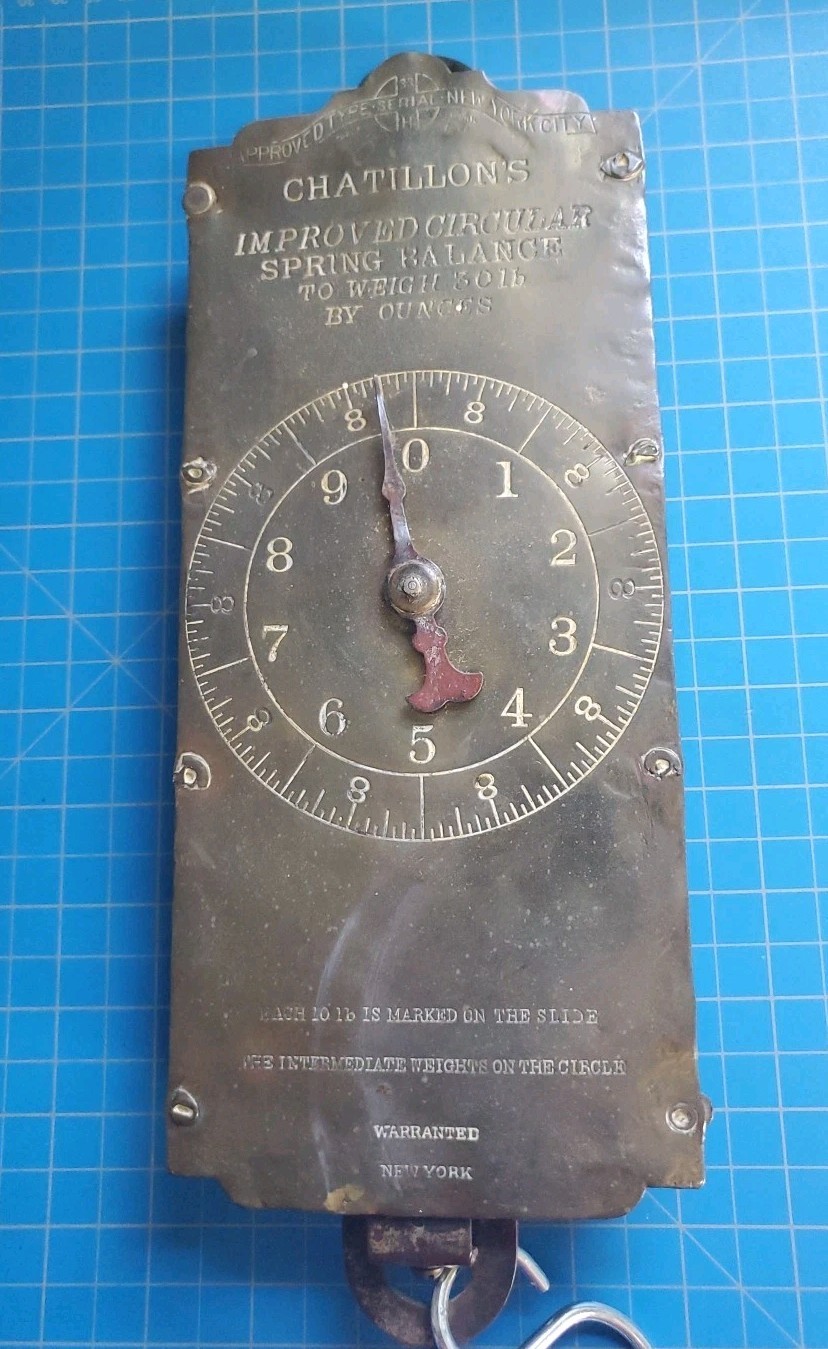 Vintage Brass Chatillon’s Improved Circular Spring Balance 30 Lb Milk Scale.
