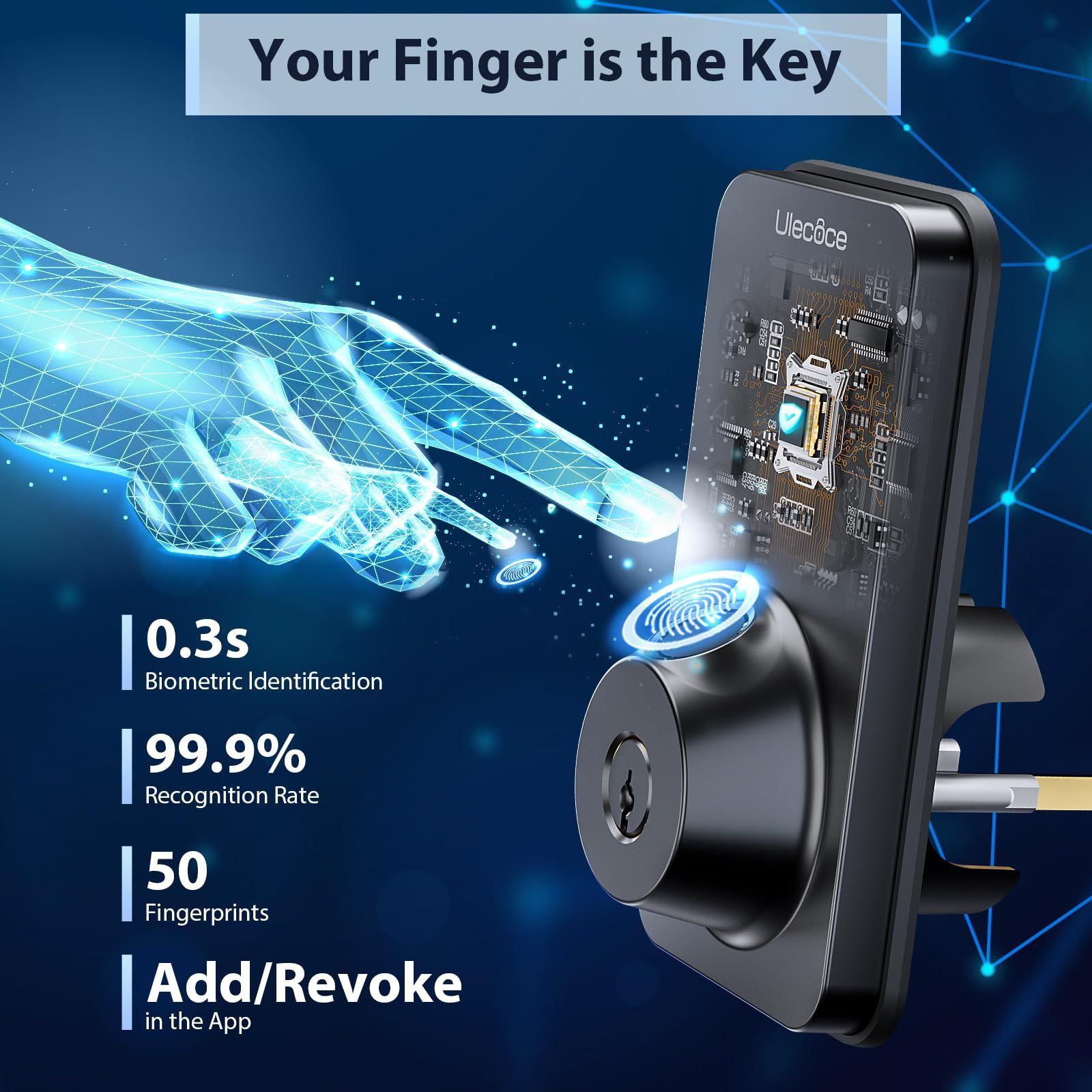 Ulecoce Fingerprint Keypad Deadbolt with Knob Set, Keyless Entry /, Black