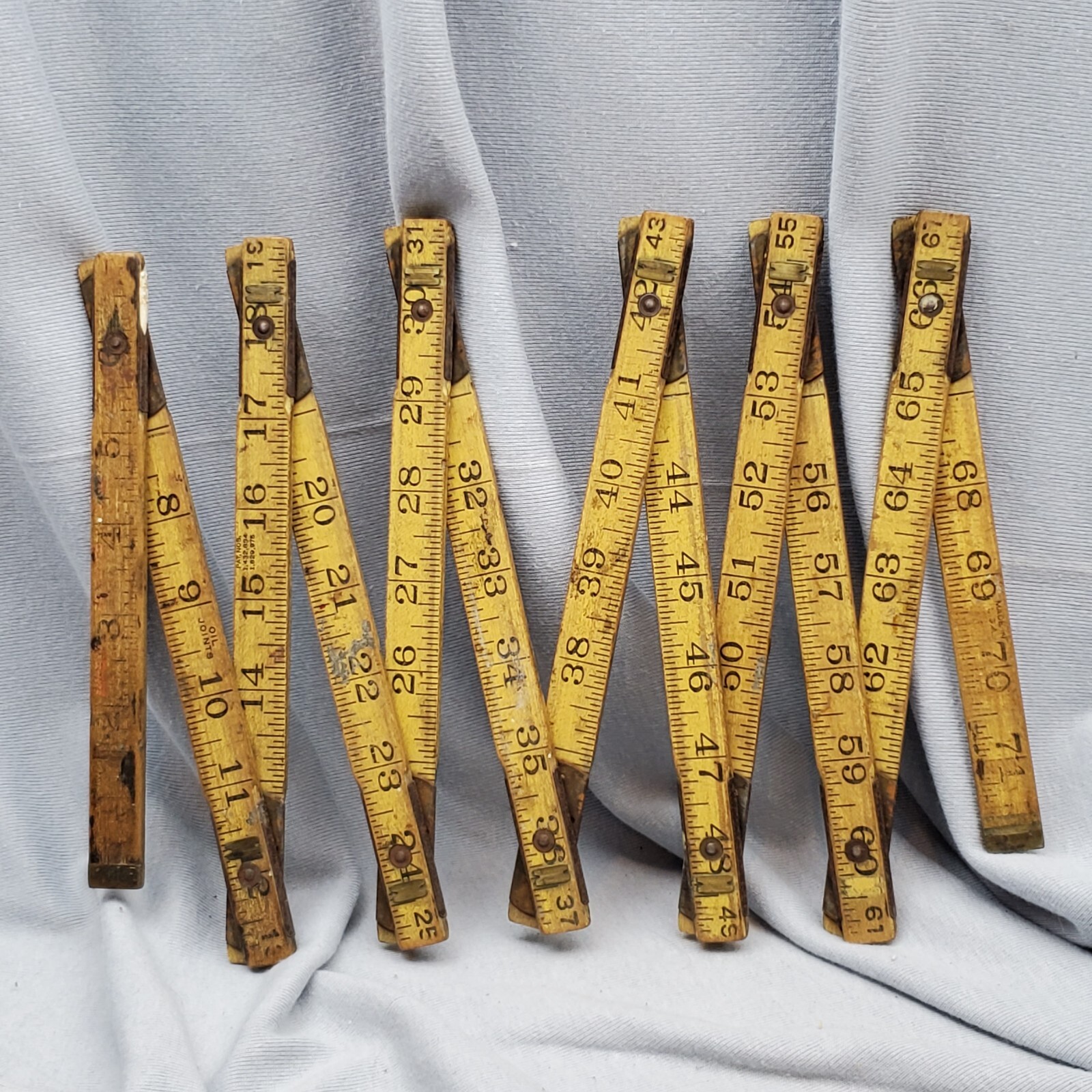 Vintage 72 Inch Folding Wooden Ruler Made In USA Oil Joints Wood Zigzag