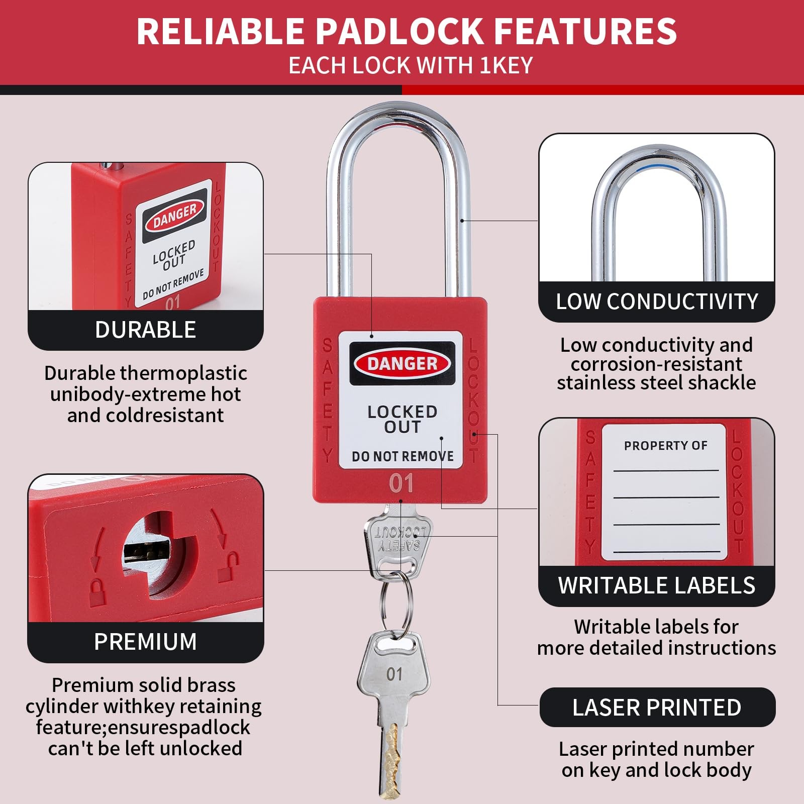 Lock Out Tag Out Locks and Keys, 10 Lockout Tagout Keyed Different Safe Pad L…