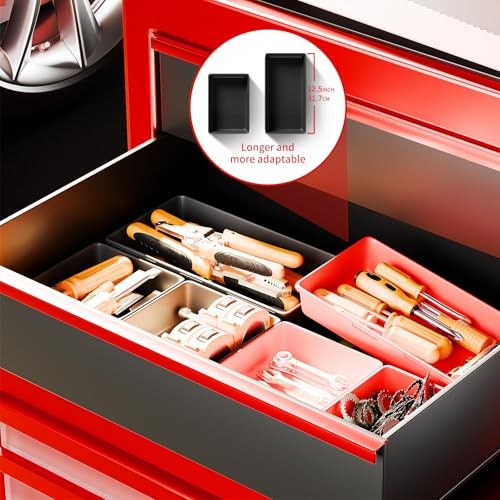 [5 Sizes] [69 PCS] Tool Drawer Organizer, Desk Tray, Rolling Chest, Black+Red