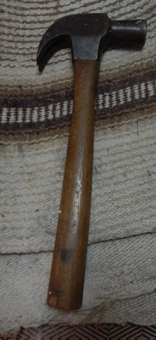antique nailing hammer round head heavy cast iron original handle carpentry
