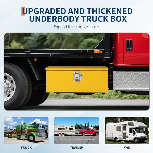 Heavy Duty Steel Truck Bed Tool Box, Powder-Coated Diamond Plate Storage Chest