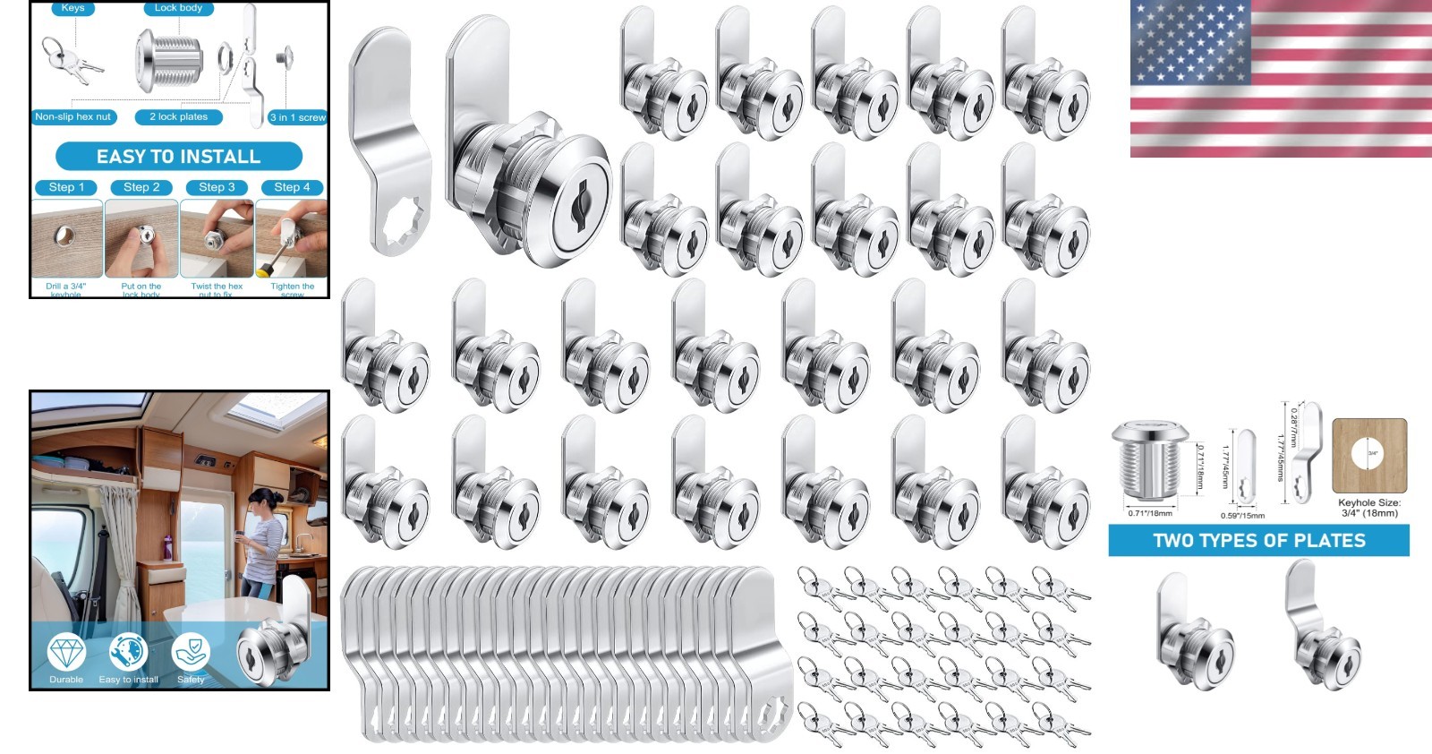 24 Pc Replacement Locks for Cabinets – Zinc Alloy