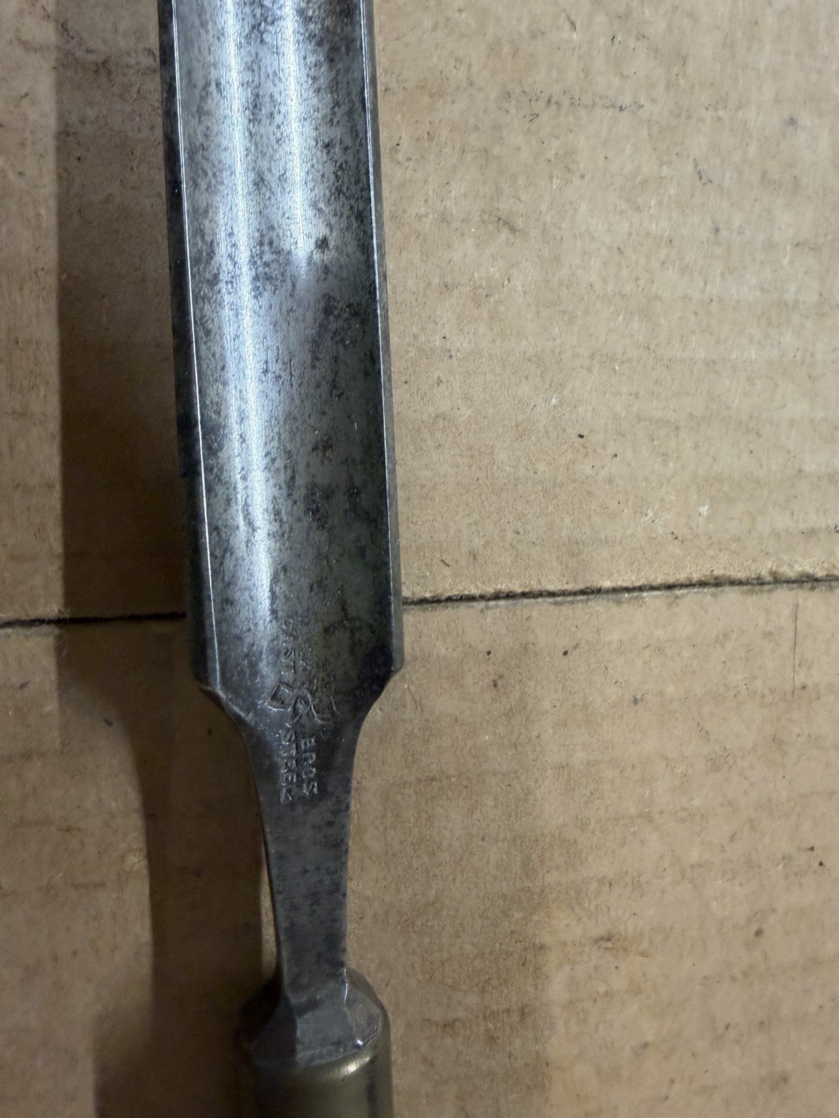 Antique Buck Bros Cast Steel 1” Gouge. Wood Handle with Leather Top
