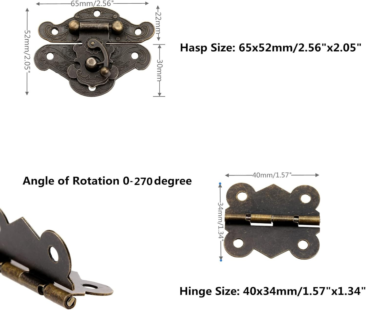 Decorative Box Latch Hasps Clasp and Butterfly Hinges Kit for DIY Jewelry Box Fu