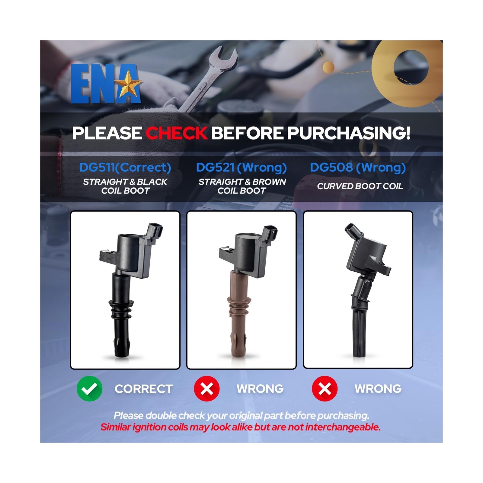 ENA Set of 8 Straight Boot Ignition Coil Pack Compatible with Ford Lincoln Ex…