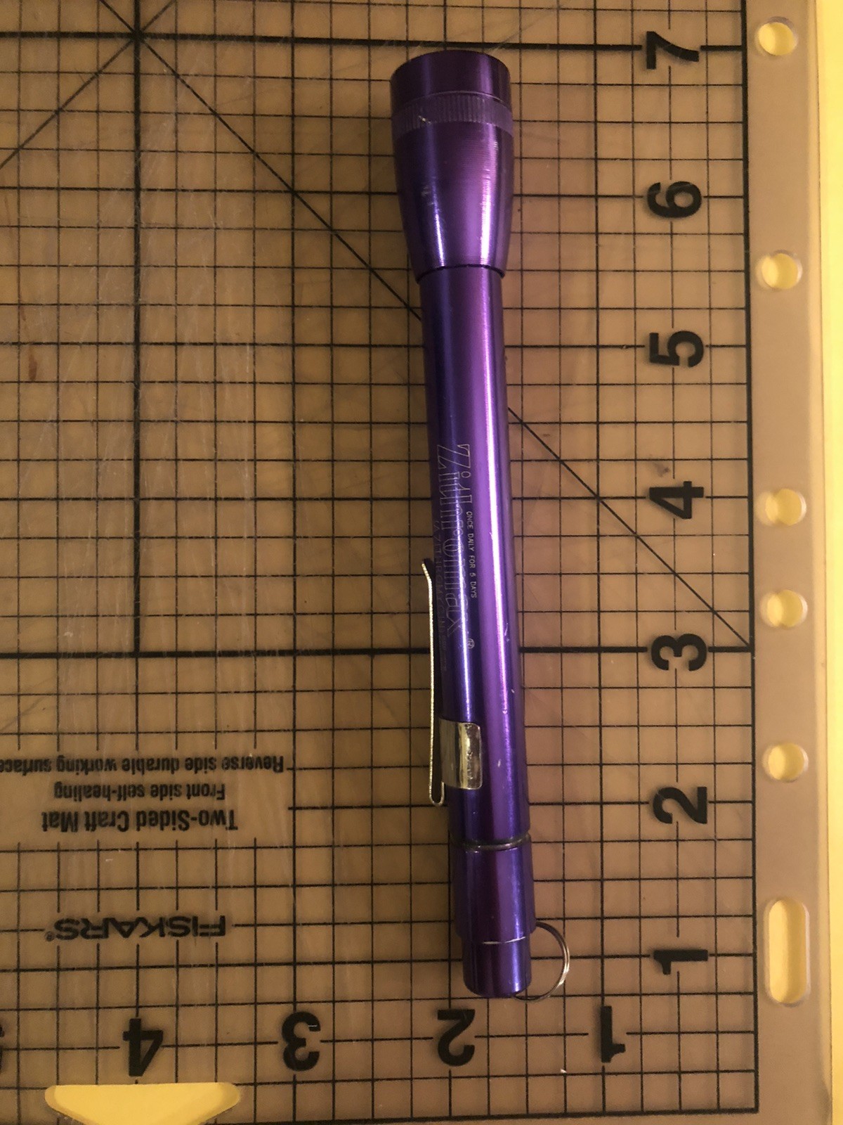 Pocket Flashlight, Purple Metal w/ Pocket Clip, Printed Logo w/batteries