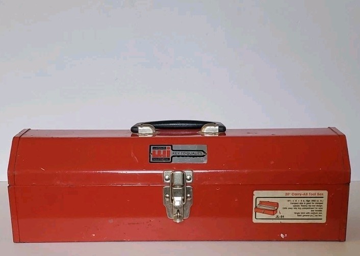 Vintage WI Waterloo Industrial Inc. Red Metal 20″ Carry-All Tool Box JL-51 EMPTY