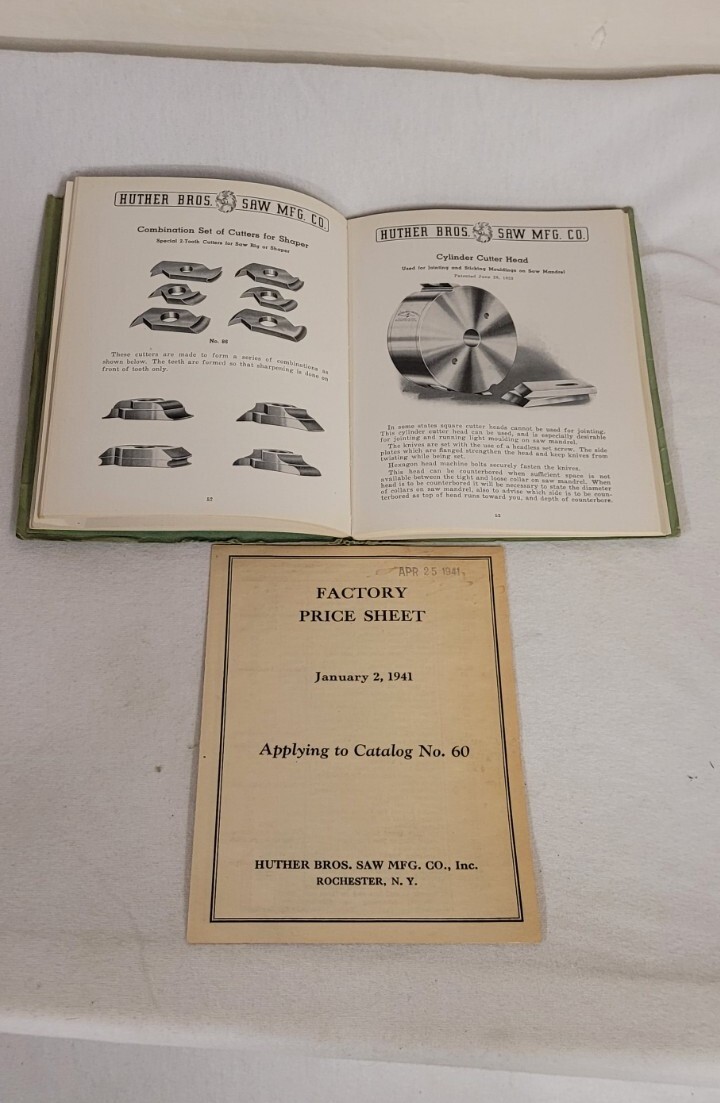 🇺🇲Huther Saws Catalog Book #60 1940/1950 & Factory Price Sheet Rochester NY