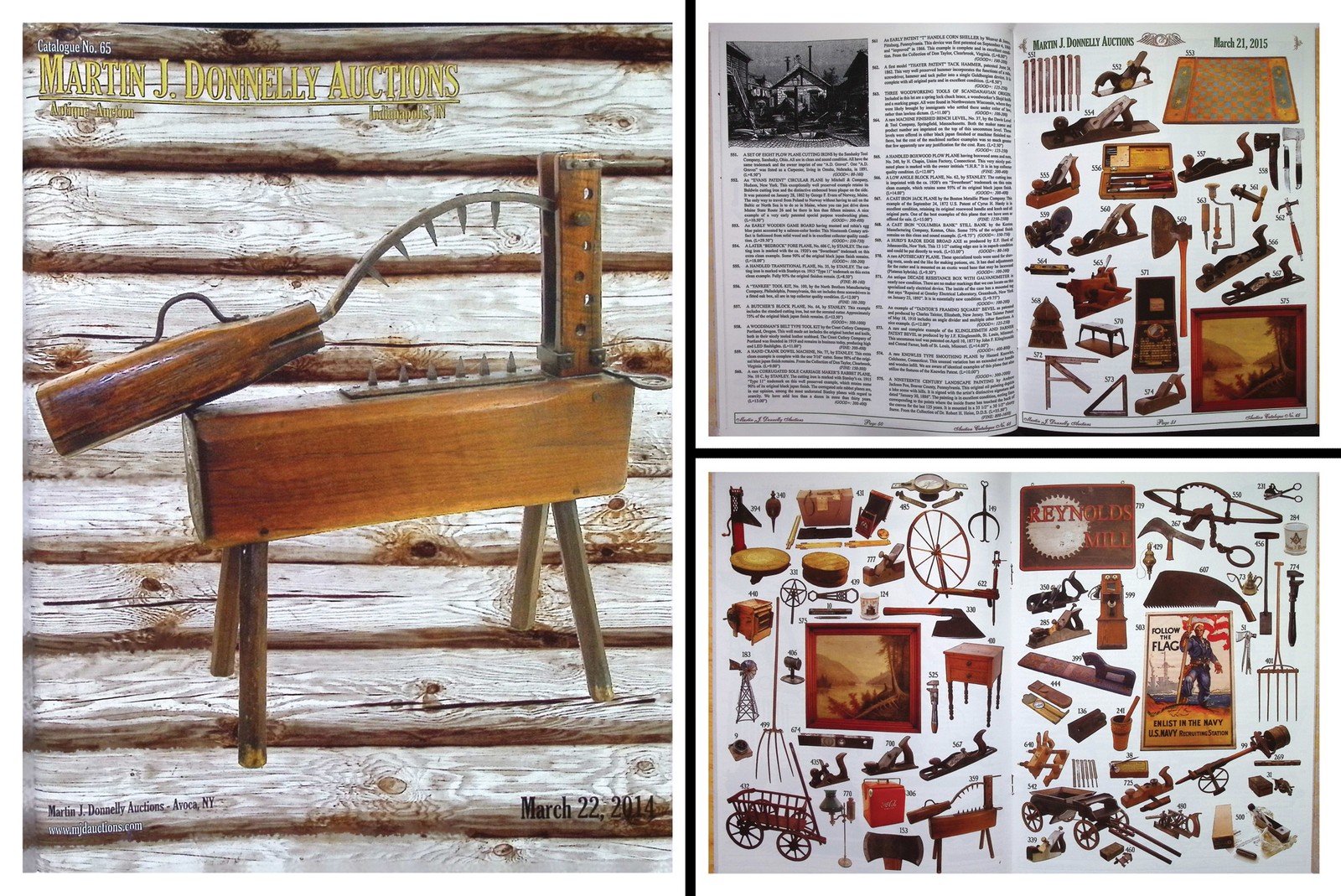 Full Color March, 2015 Antique Tool Auction Catalogue with Prices Realized