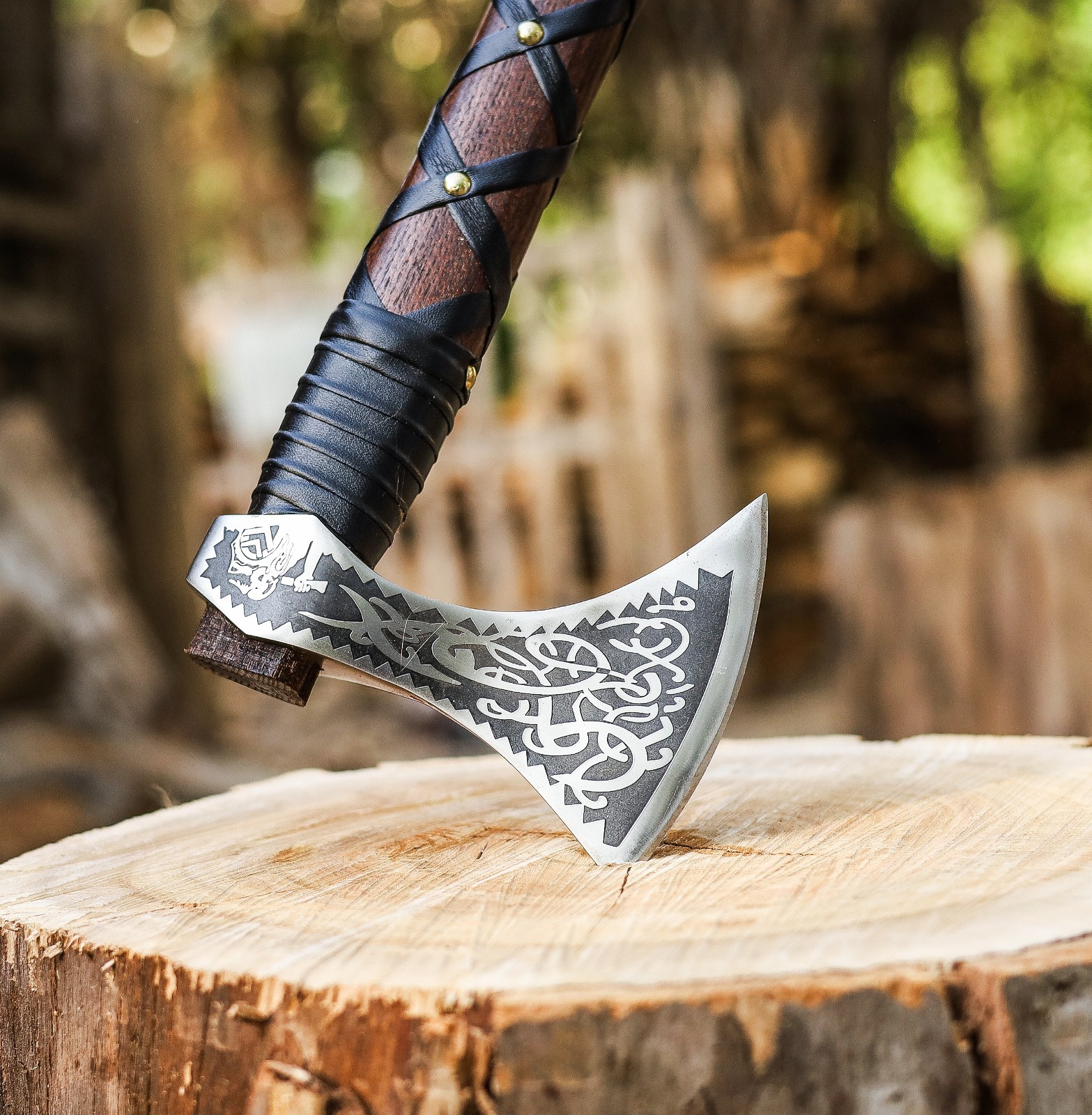 Valhalla Axe,Carbon Steel Viking Axe Head Engraved Handle, Wolf Camp Axes,VBA-04