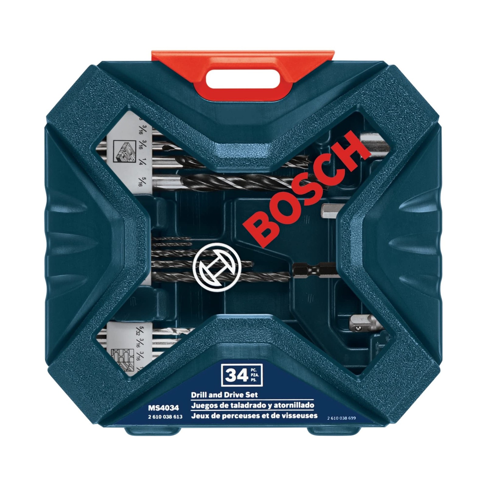BOSCH MS4034 34-Pc Wood, Metal, Masonry Mixed Drill Bit Set with Case 34pc