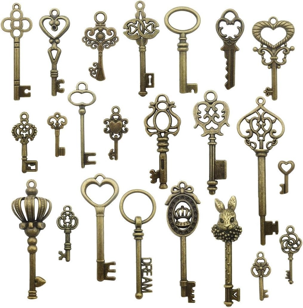 Versatile Vintage Skeleton Key Set – 46 Bronze Charms for Creative DIY Lovers