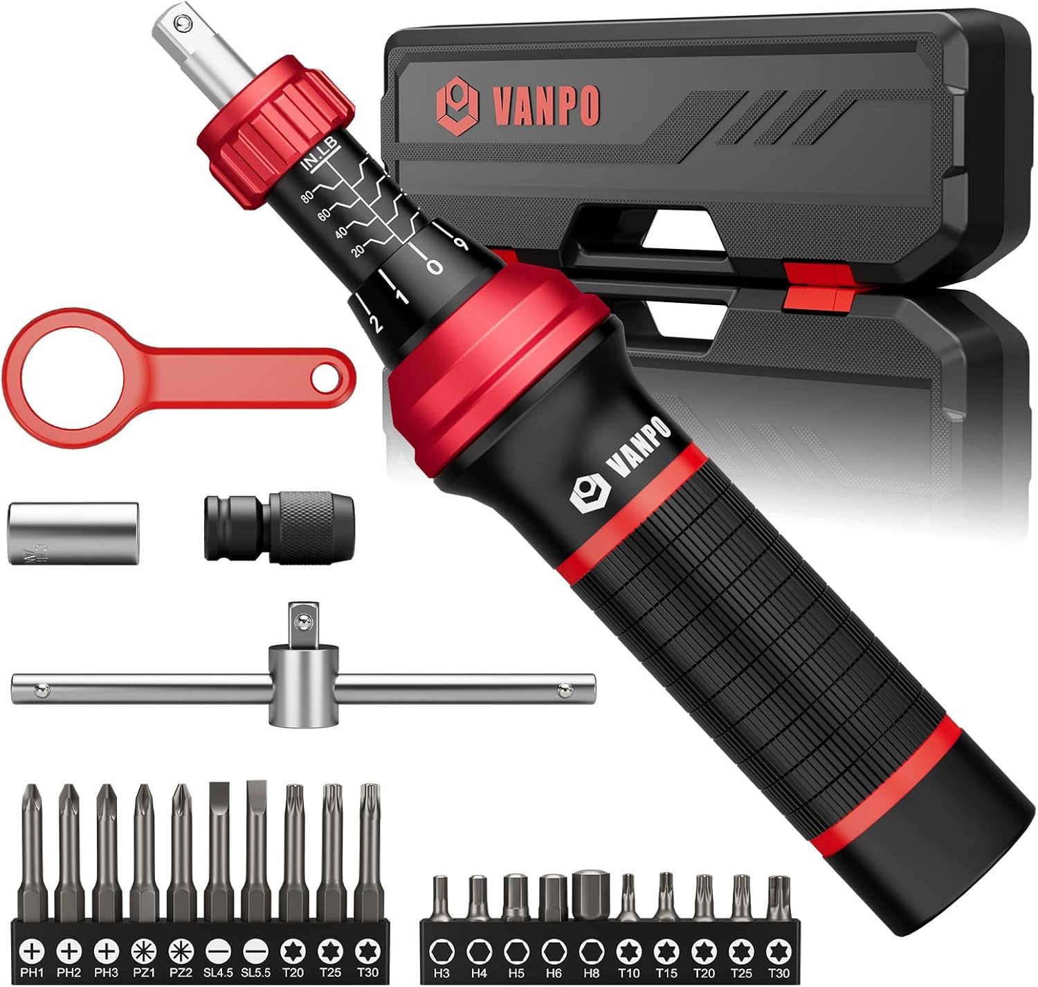 VANPO Torque Screwdriver, 10-80 In-lb, 24 Piece Torque Wrench Screwdriver Set…