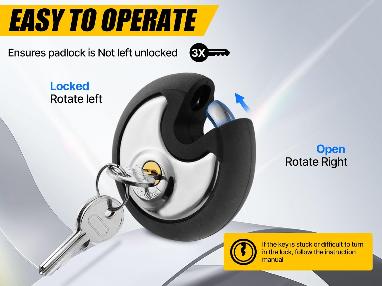 Outdoor Padlock for Storage Unit, Waterproof Stainless Steel Disc Lock with R…