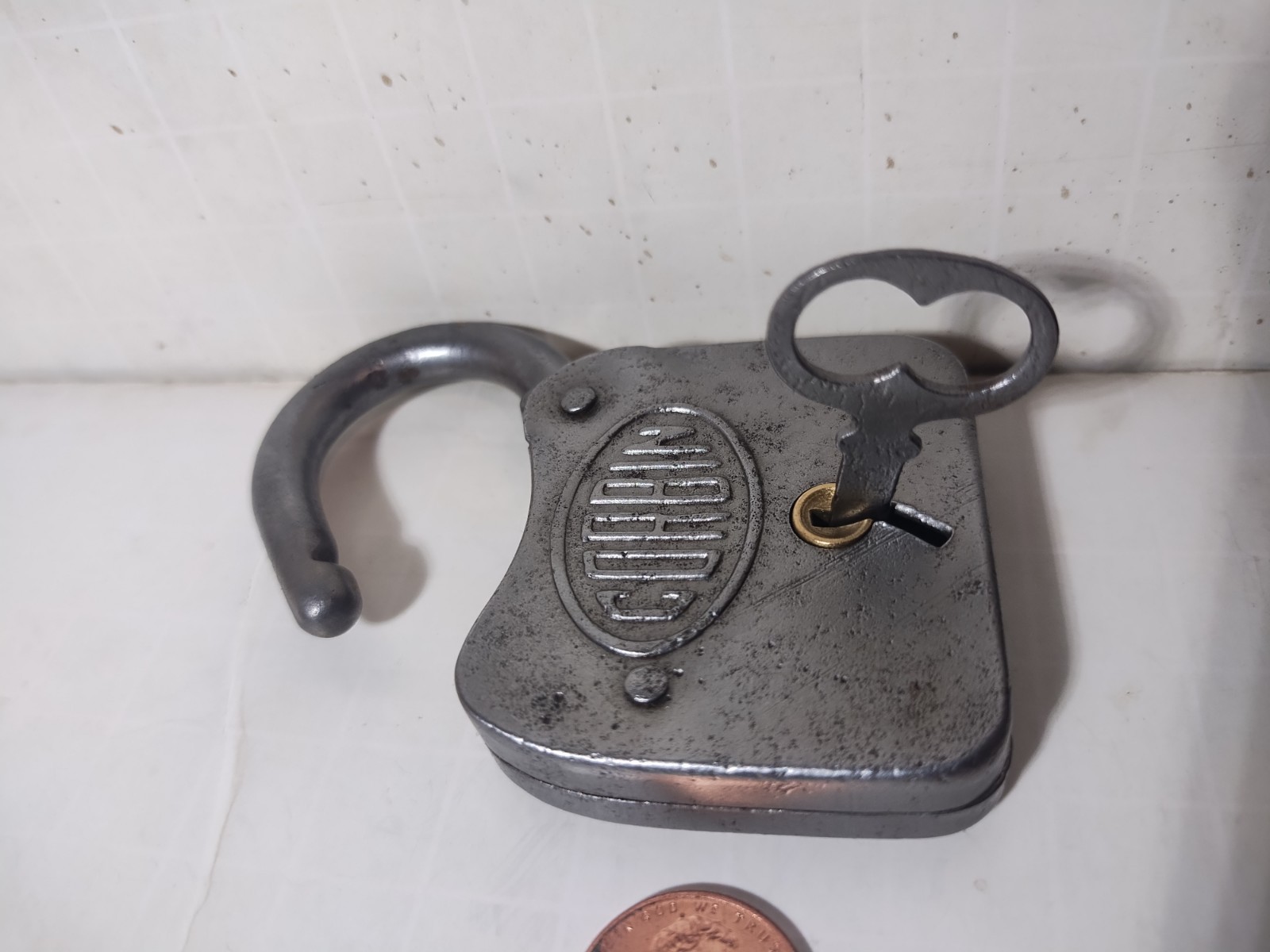Antique Corbin Cabinet Lock Co Padlock w Key 1920-1950