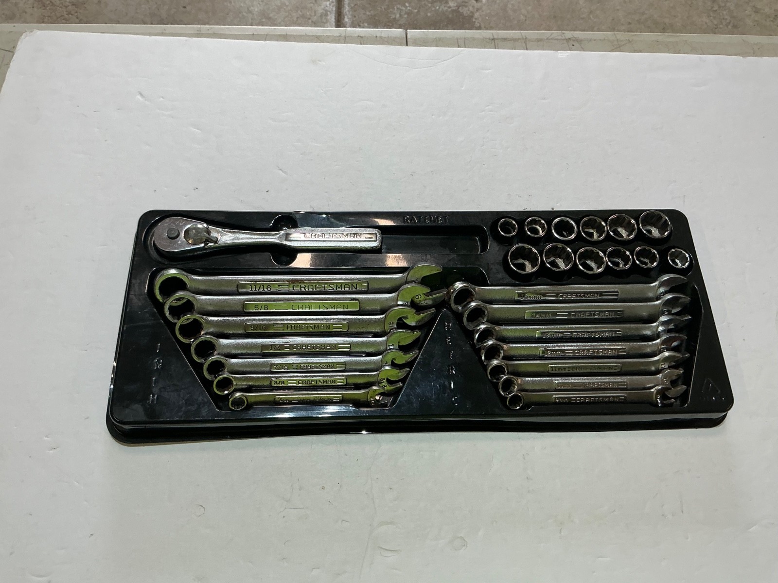 Unusual Vtg Craftsman 27 pc tool tray sockets&wrenches SAE&Metric USA made $65