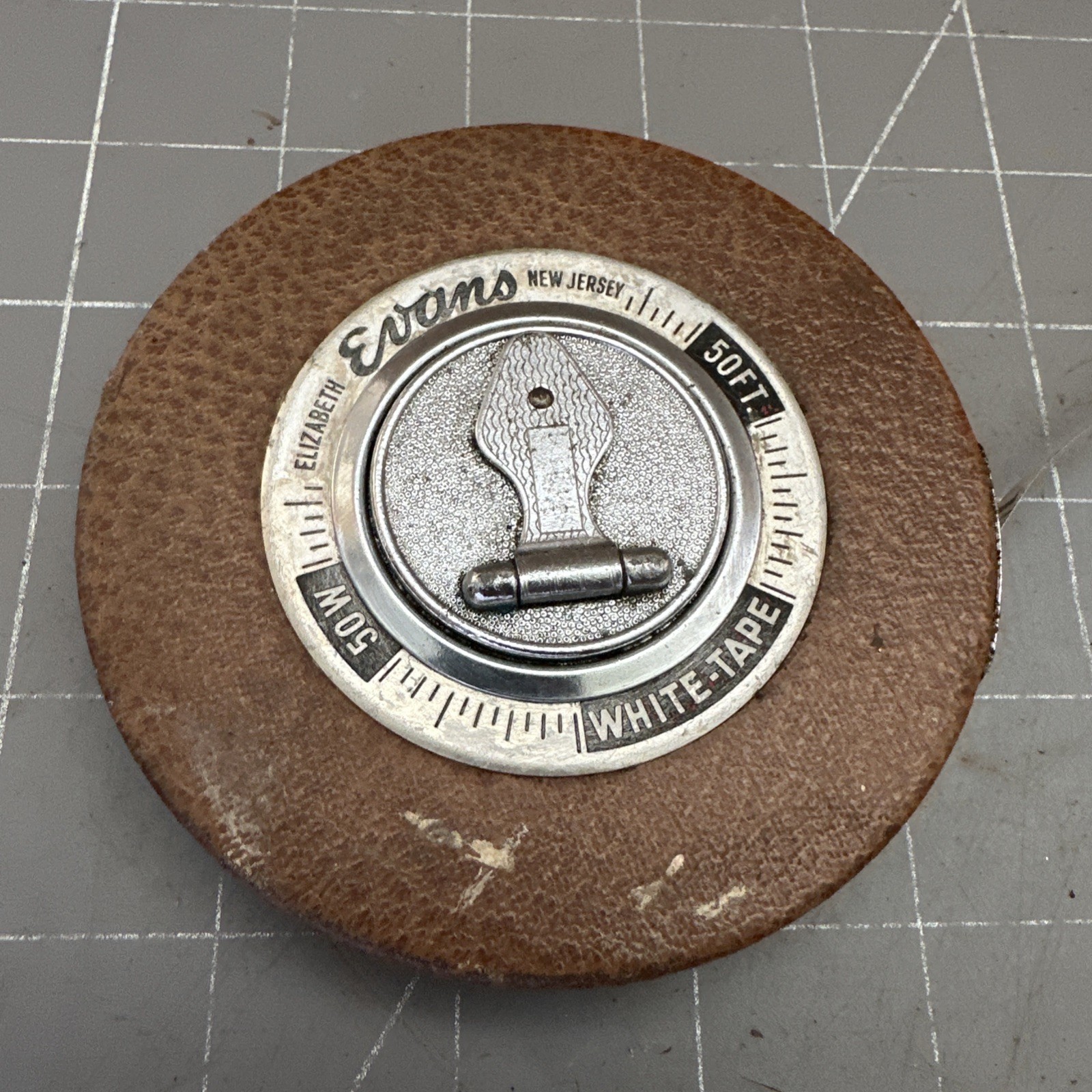Vintage Tape Measure Evans 50 Foot White Steel Made In The USA 50W