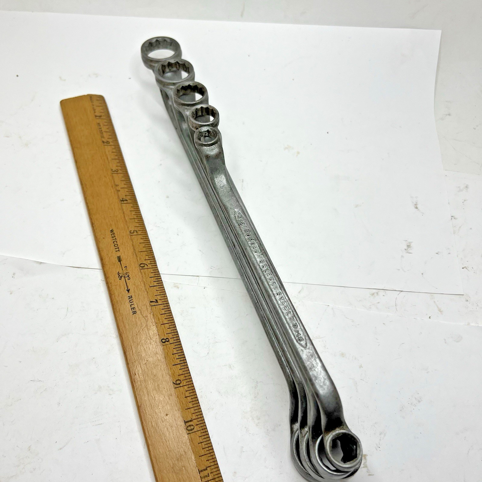 Vintage Lot 5 Forged Select Steel SAE DBE Offset Double Box End Wrench Set (USA)
